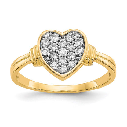 10K Gelb mit Rhodium 10K Zirkonia Herz Ring