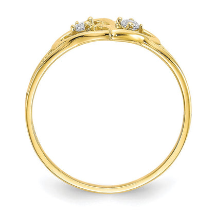 10K Gelbgold Doppelt Herz Zirkonia Ring