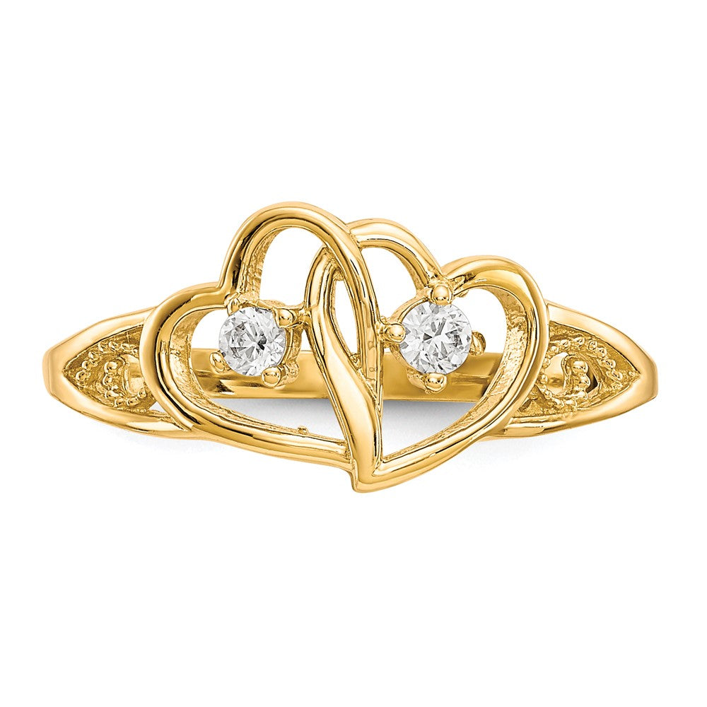 10K Gelbgold Doppelt Herz Zirkonia Ring