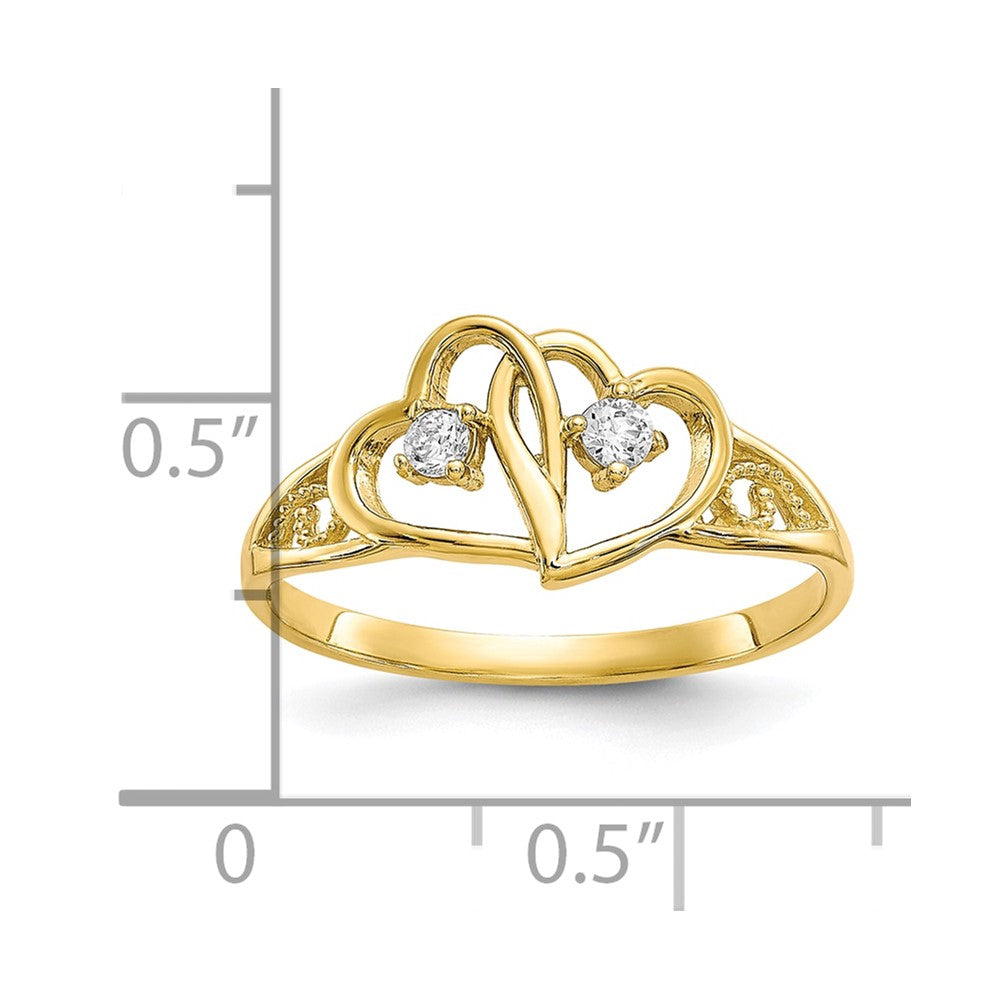 10K Gelbgold Doppelt Herz Zirkonia Ring