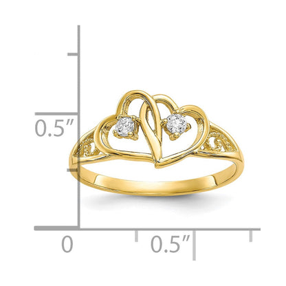 10K Gelbgold Doppelt Herz Zirkonia Ring
