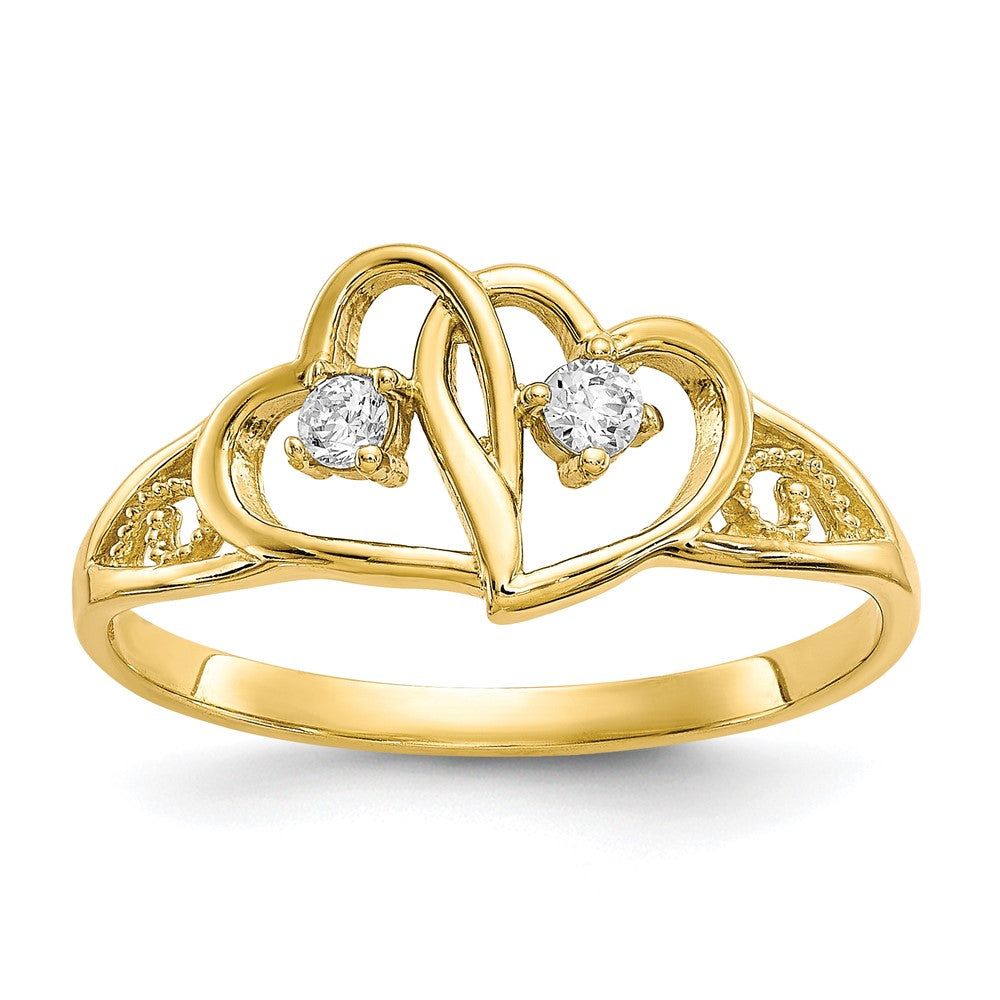 10K Gelbgold Doppelt Herz Zirkonia Ring