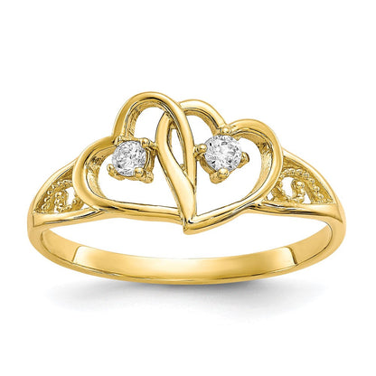10K Gelbgold Doppelt Herz Zirkonia Ring