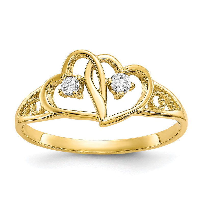 10K Gelbgold Doppelt Herz Zirkonia Ring