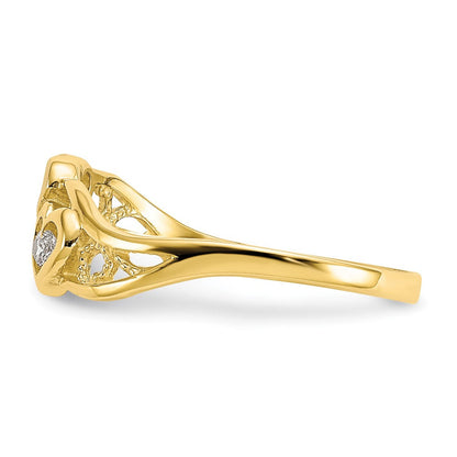 10K Gelb mit Rhodium 10K Doppelt Herz Zirkonia Ring