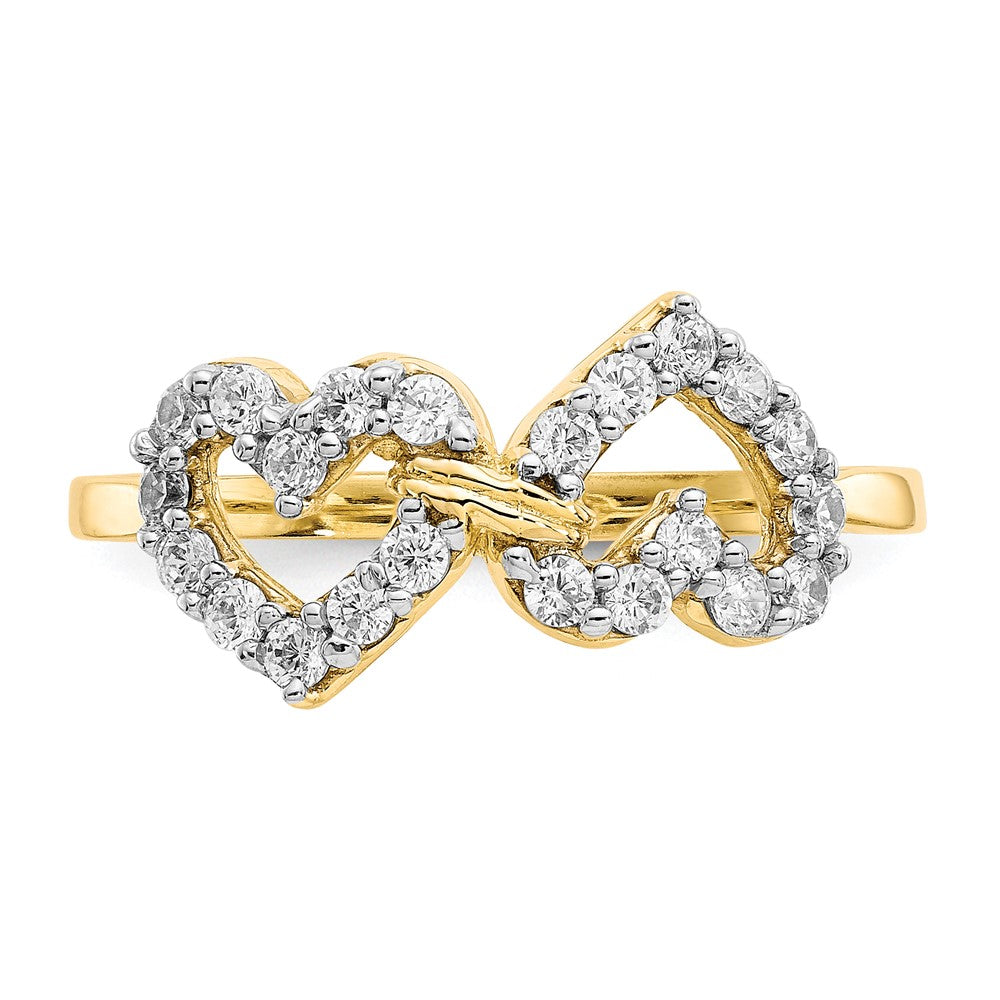10K Gelbgold Doppelt Herz Zirkonia Ring