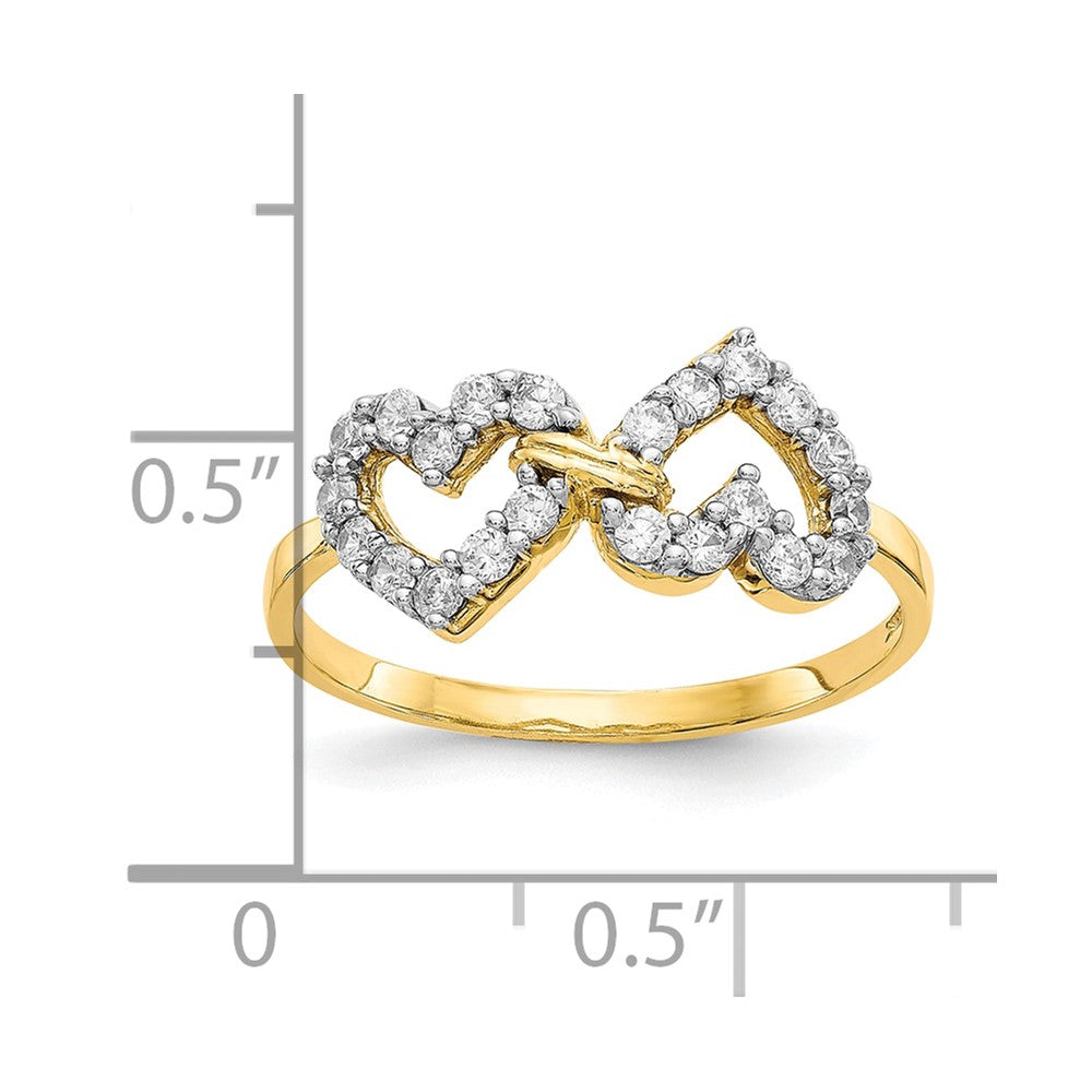 10K Gelbgold Doppelt Herz Zirkonia Ring