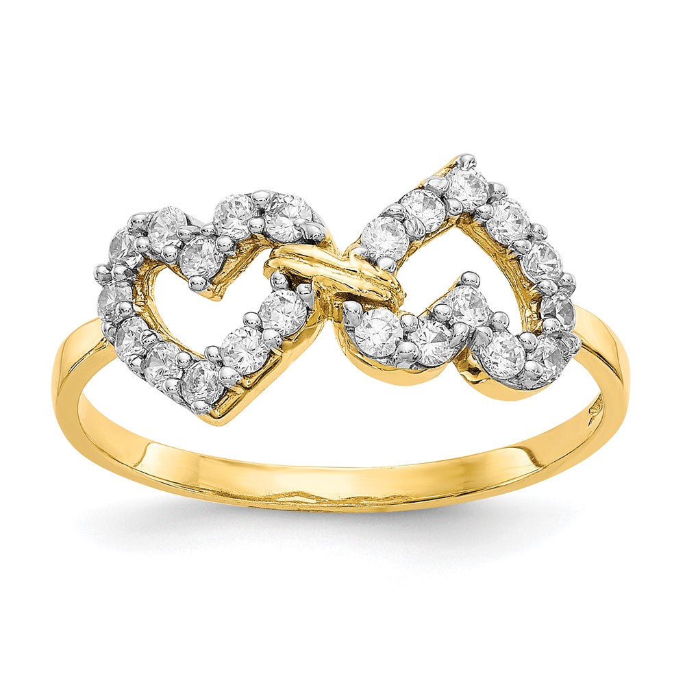 10K Gelbgold Doppelt Herz Zirkonia Ring