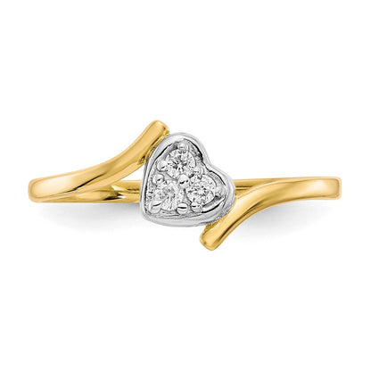 10K Gelb mit Rhodium 10K Zirkonia Herz Ring