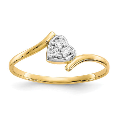 10K Gelb mit Rhodium 10K Zirkonia Herz Ring