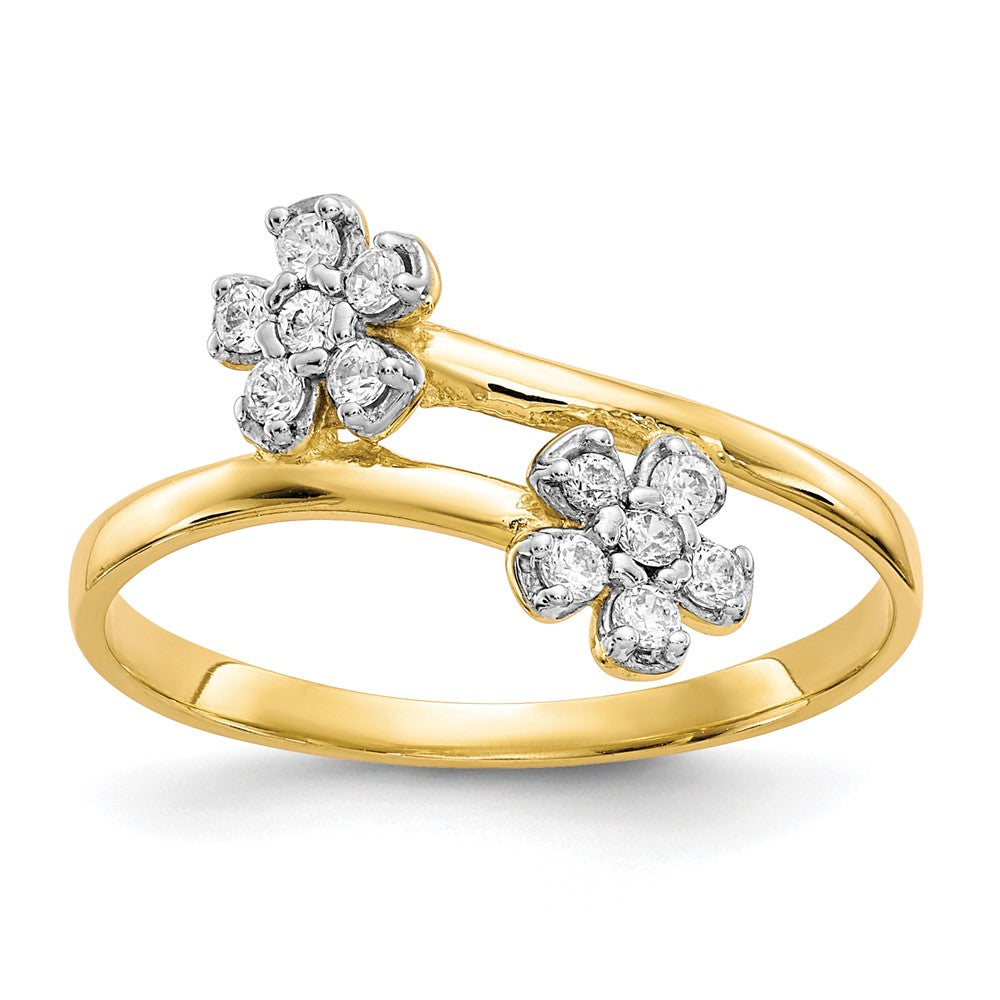 10K Gelbgold Doppelt Blume Zirkonia Ring