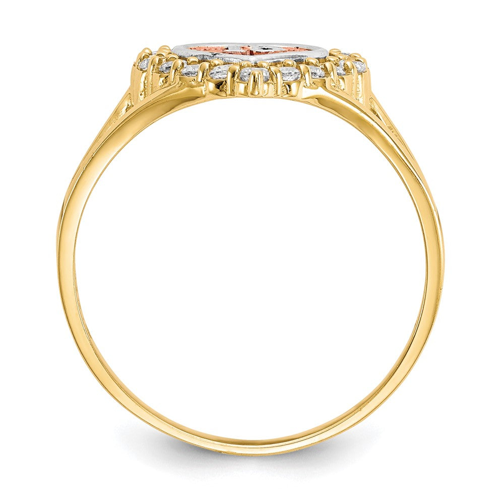 10K Bicolor mit Weiß Rhodium Süß 15 Zirkonia Herz Ring