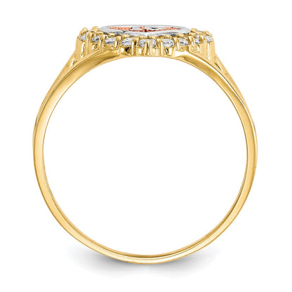10K Bicolor mit Weiß Rhodium Süß 15 Zirkonia Herz Ring