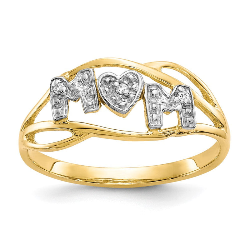 10K Gelb mit Rhodium 10K Mama Zirkonia Ring