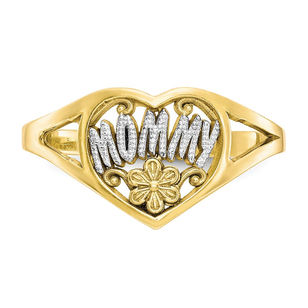10K Gelbgold Ring mit Rhodium und Herz-Motiv für Mütter