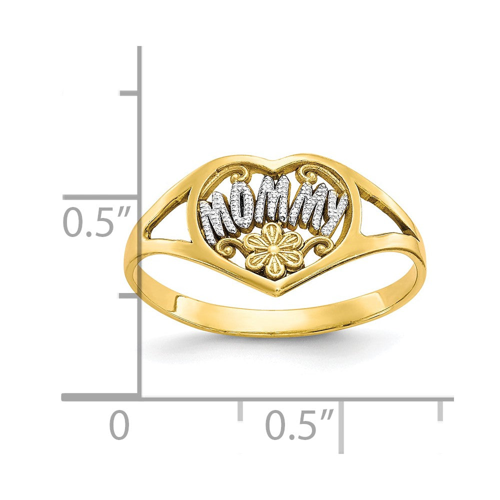 10K Gelbgold Ring mit Rhodium und Herz-Motiv für Mütter