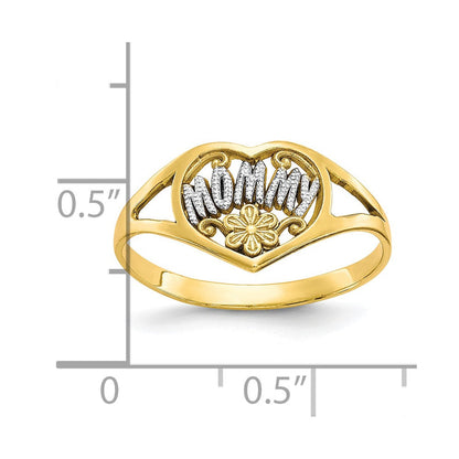 10K Gelbgold Ring mit Rhodium und Herz-Motiv für Mütter