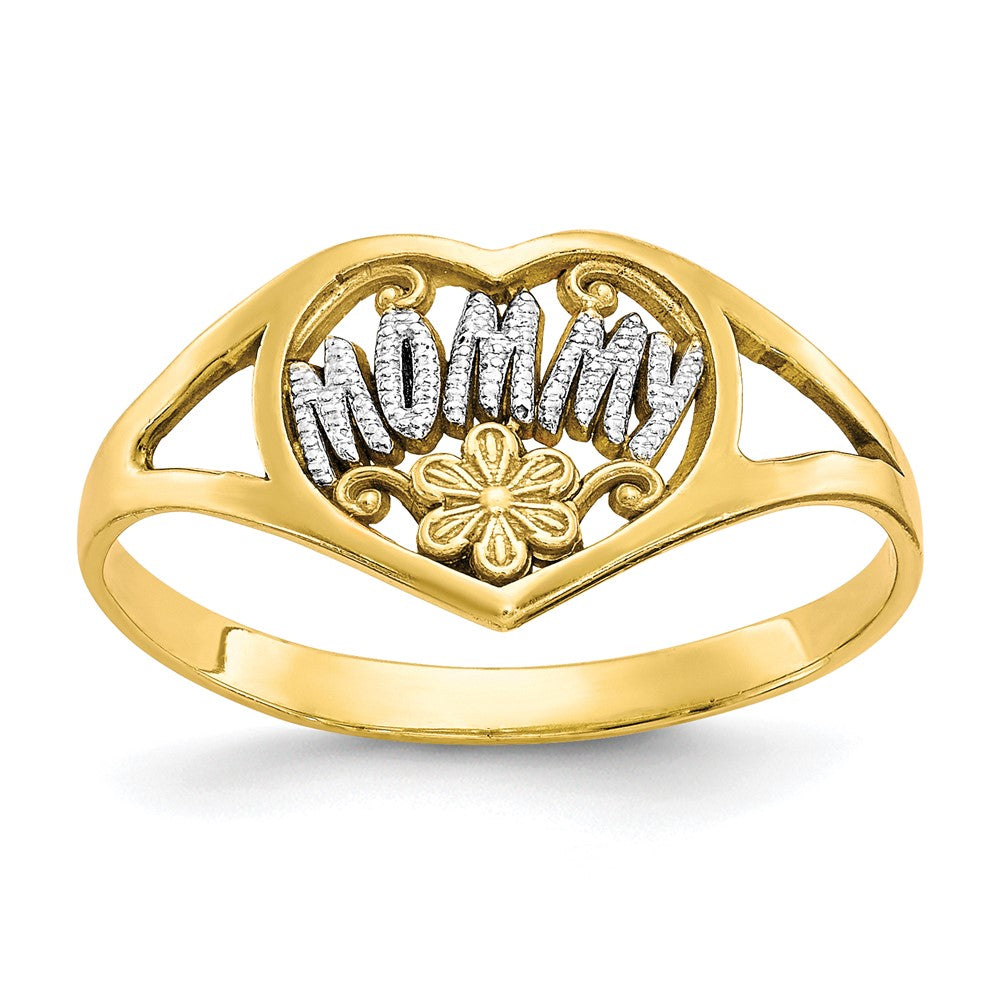 10K Gelbgold Ring mit Rhodium und Herz-Motiv für Mütter