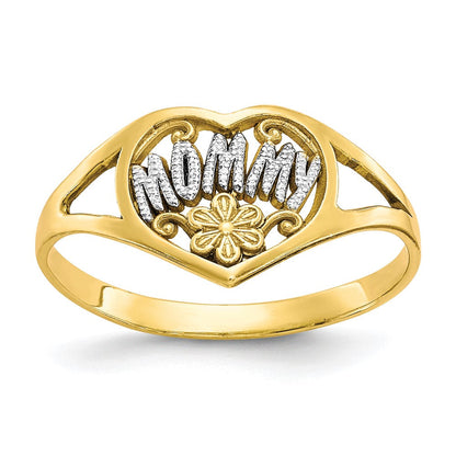 10K Gelbgold Ring mit Rhodium und Herz-Motiv für Mütter