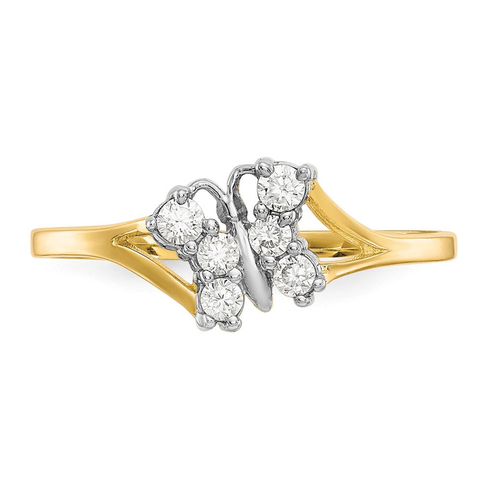 10K Gelb mit Rhodium 10K Zirkonia Schmetterling Ring