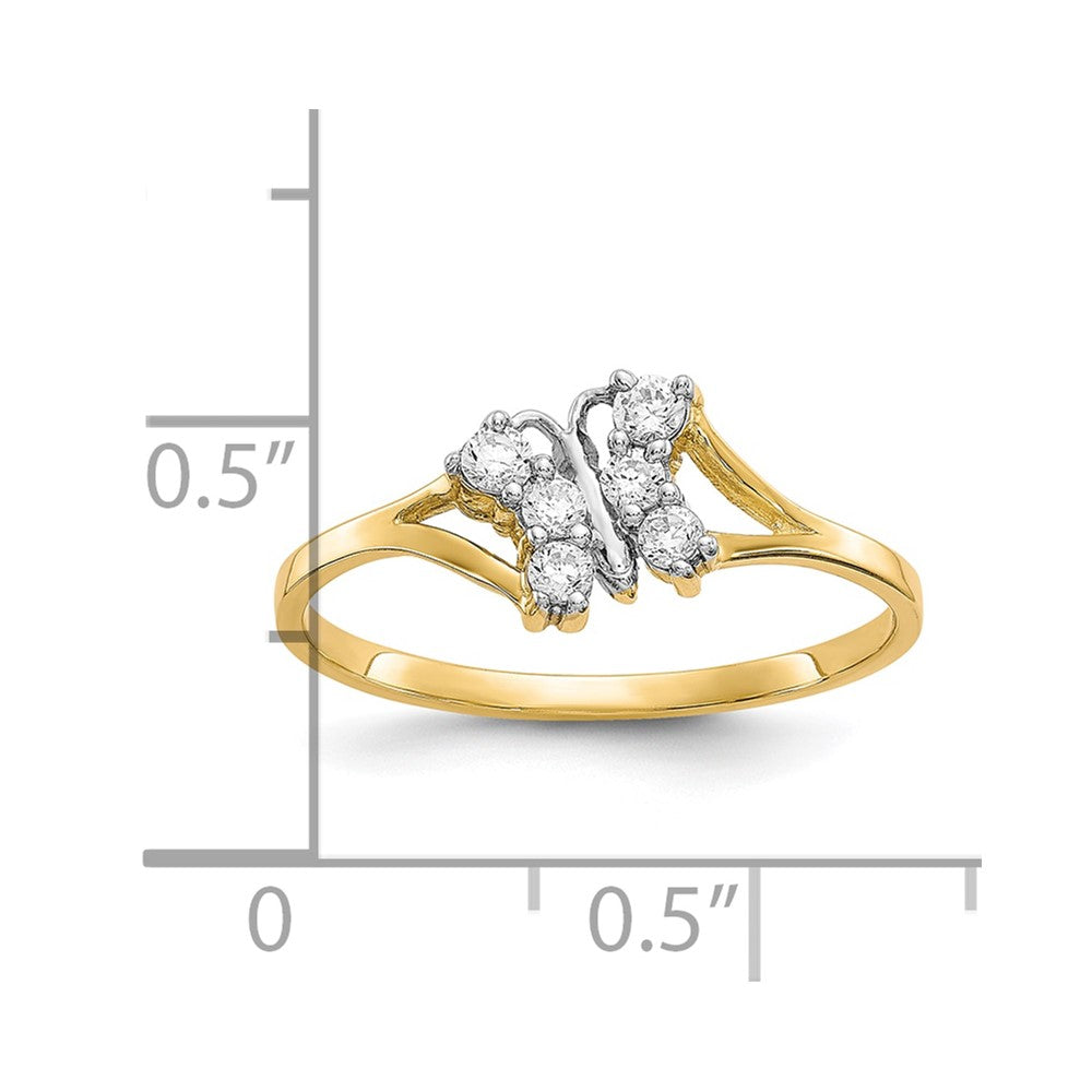 10K Gelb mit Rhodium 10K Zirkonia Schmetterling Ring
