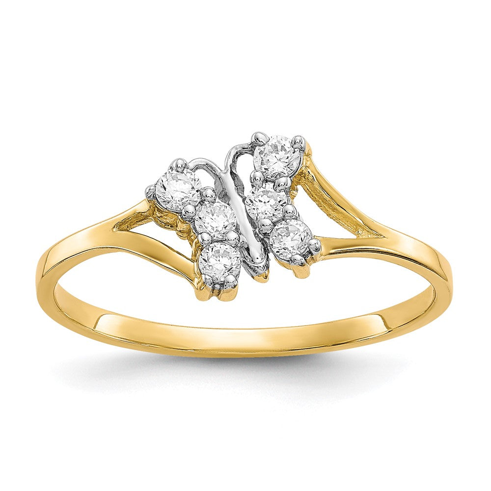 10K Gelb mit Rhodium 10K Zirkonia Schmetterling Ring
