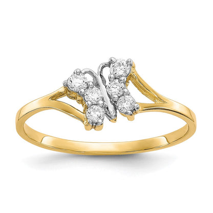 10K Gelb mit Rhodium 10K Zirkonia Schmetterling Ring