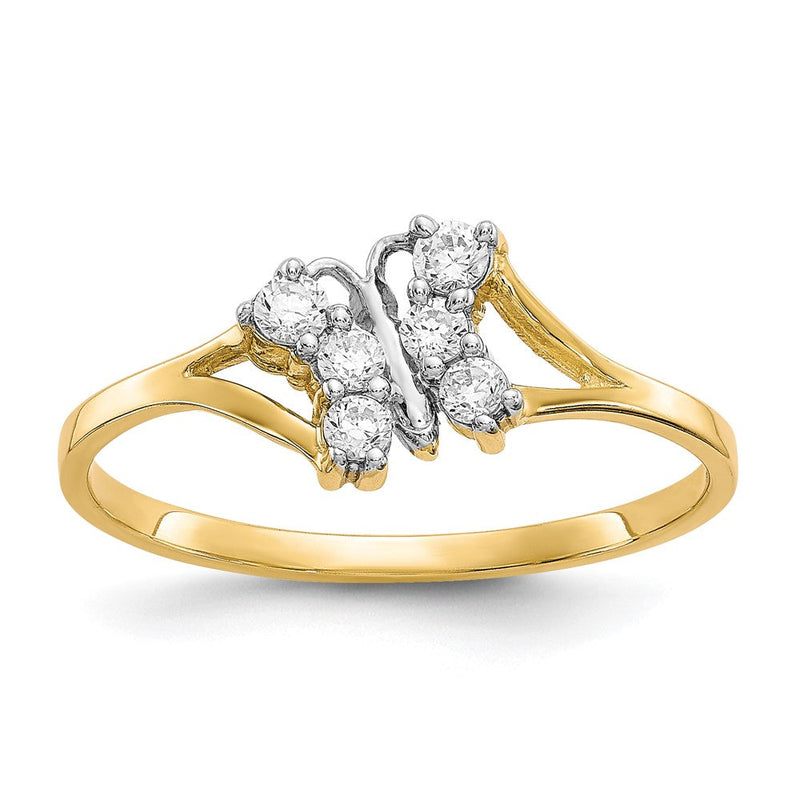 10K Gelb mit Rhodium 10K Zirkonia Schmetterling Ring