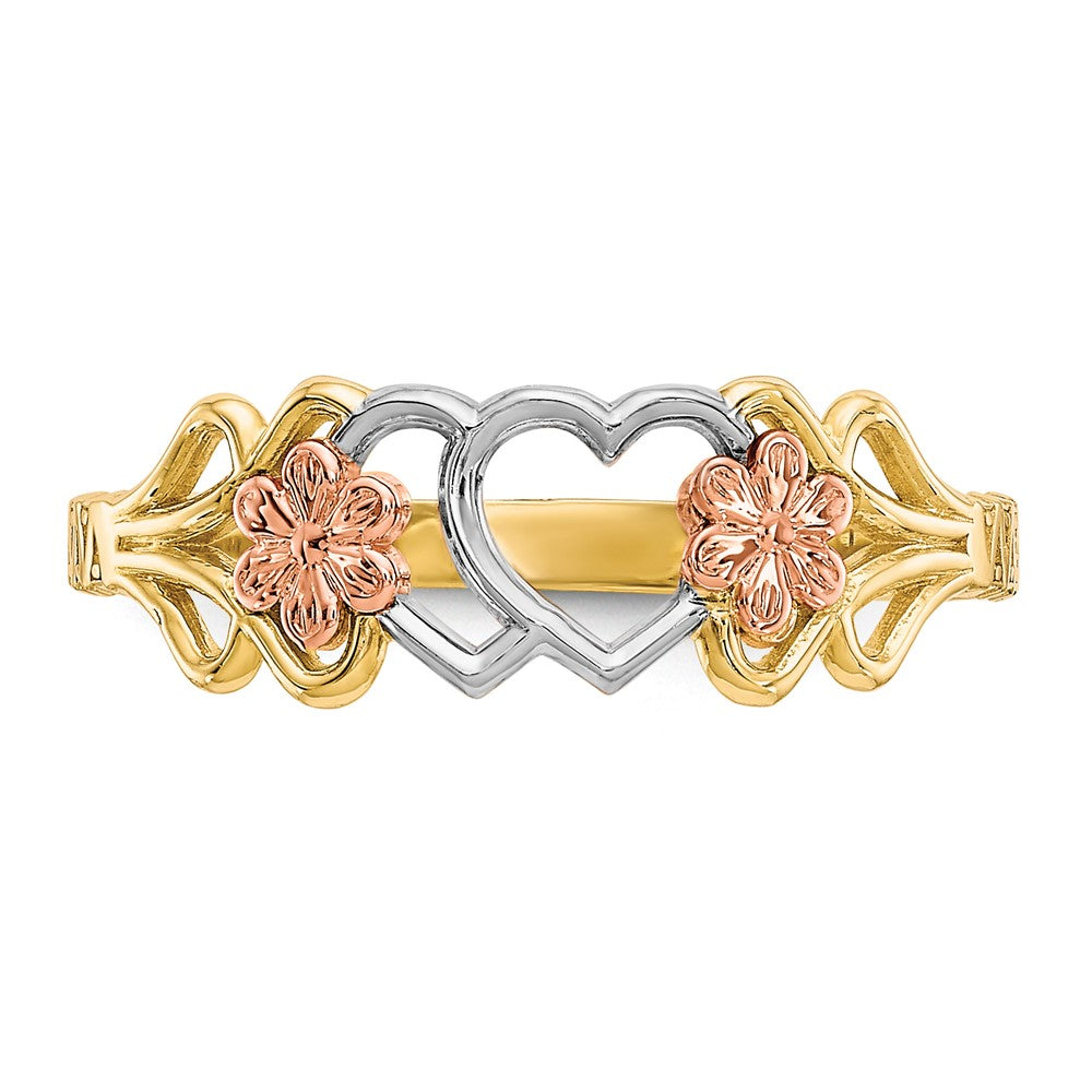 10K Zweifarbiges Gold mit Weißrhodium Doppelherz-Ring
