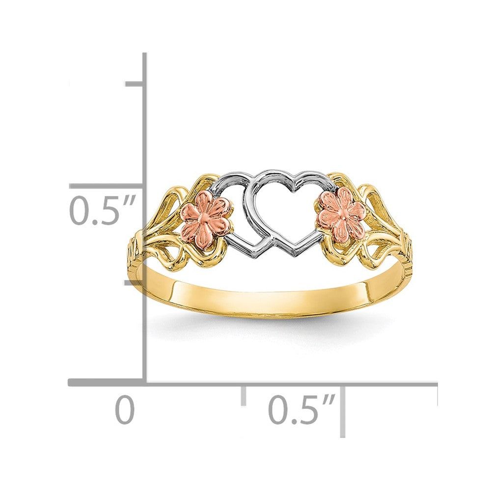 10K Zweifarbiges Gold mit Weißrhodium Doppelherz-Ring