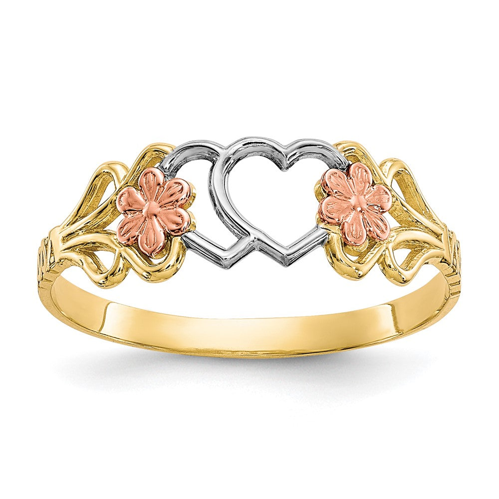 10K Zweifarbiges Gold mit Weißrhodium Doppelherz-Ring