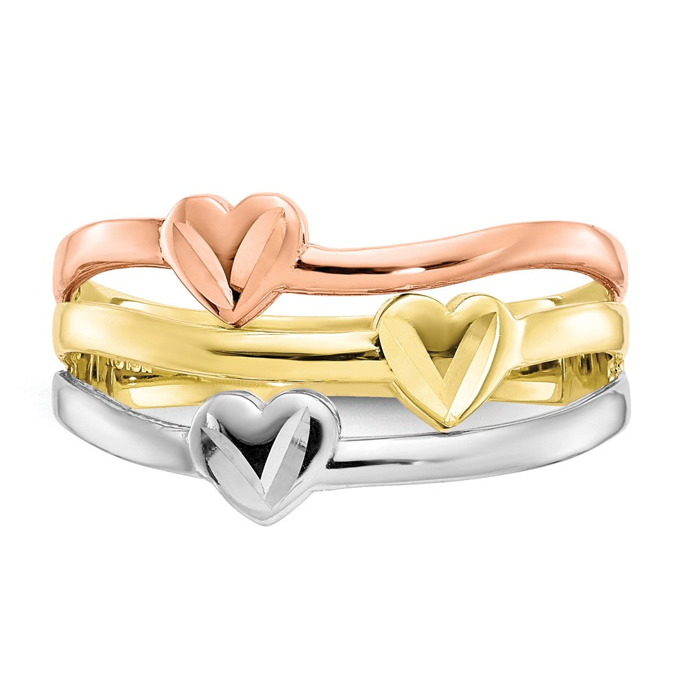 10K Zweifarbiges Gold mit weißem Rhodium polierter Herz-Ring