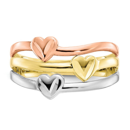10K Zweifarbiges Gold mit weißem Rhodium polierter Herz-Ring