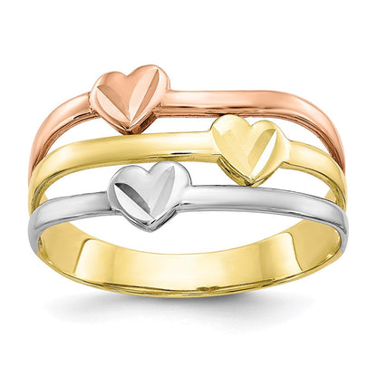 10K Zweifarbiges Gold mit weißem Rhodium polierter Herz-Ring