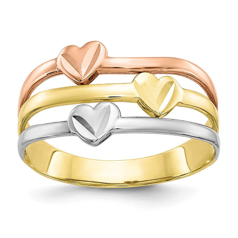 10K Zweifarbiges Gold mit weißem Rhodium polierter Herz-Ring