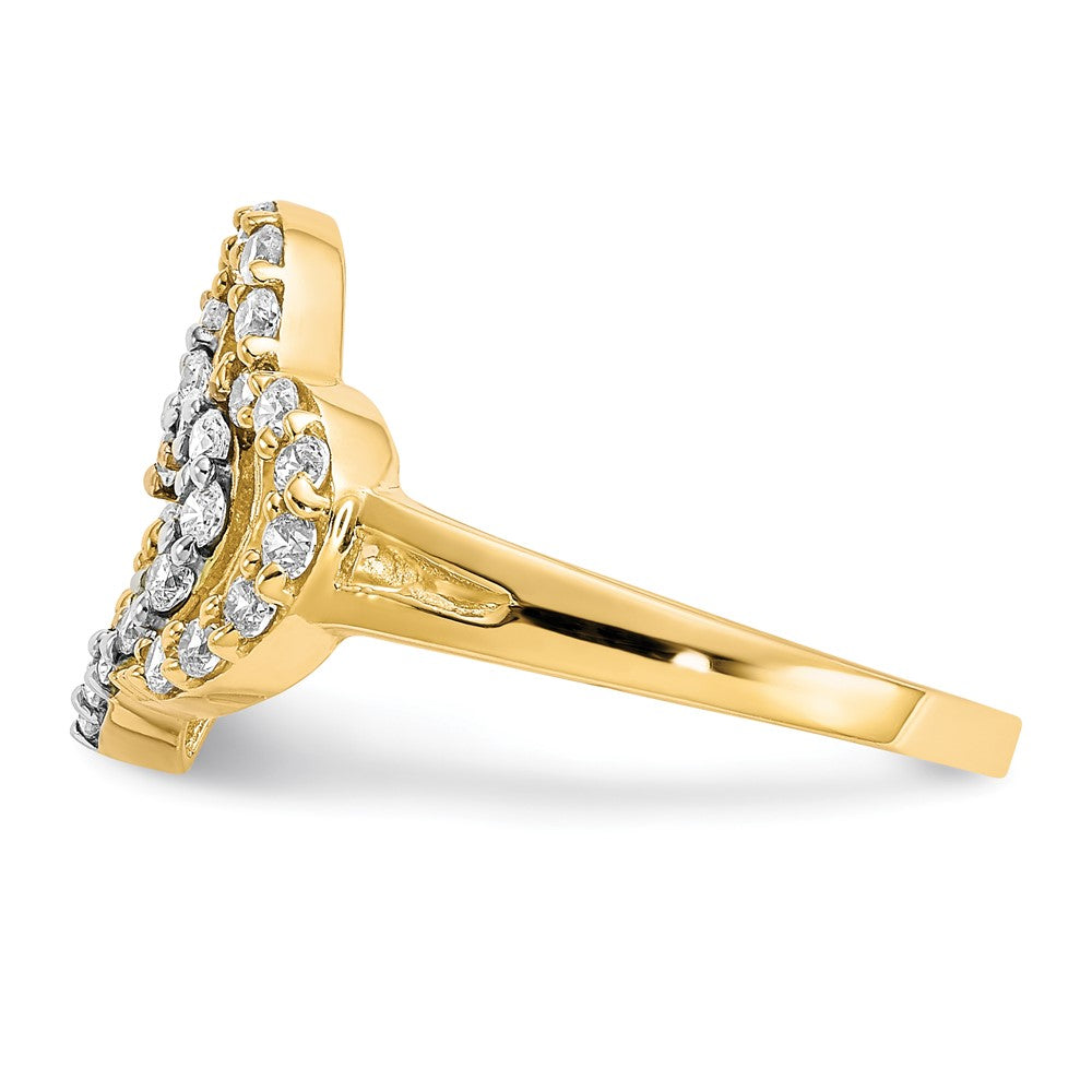 10K Gelb mit Rhodium 10K Doppelt Herz Zirkonia Ring
