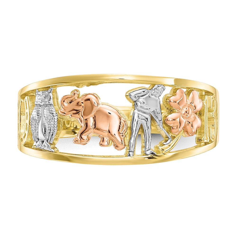 10-karätiger zweifarbiger Gold-Ring mit Weiß-Rhodinierung „Viel Glück"