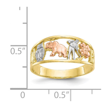 10-karätiger zweifarbiger Gold-Ring mit Weiß-Rhodinierung „Viel Glück"