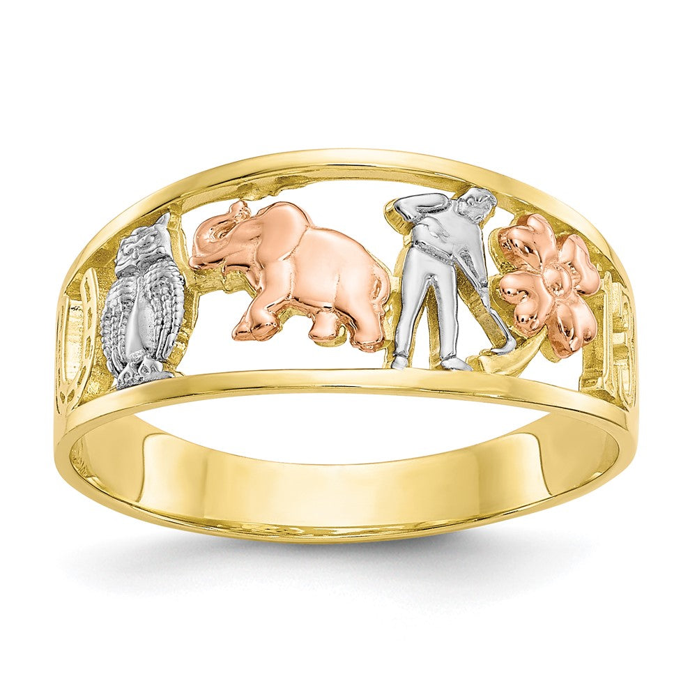 10-karätiger zweifarbiger Gold-Ring mit Weiß-Rhodinierung „Viel Glück"