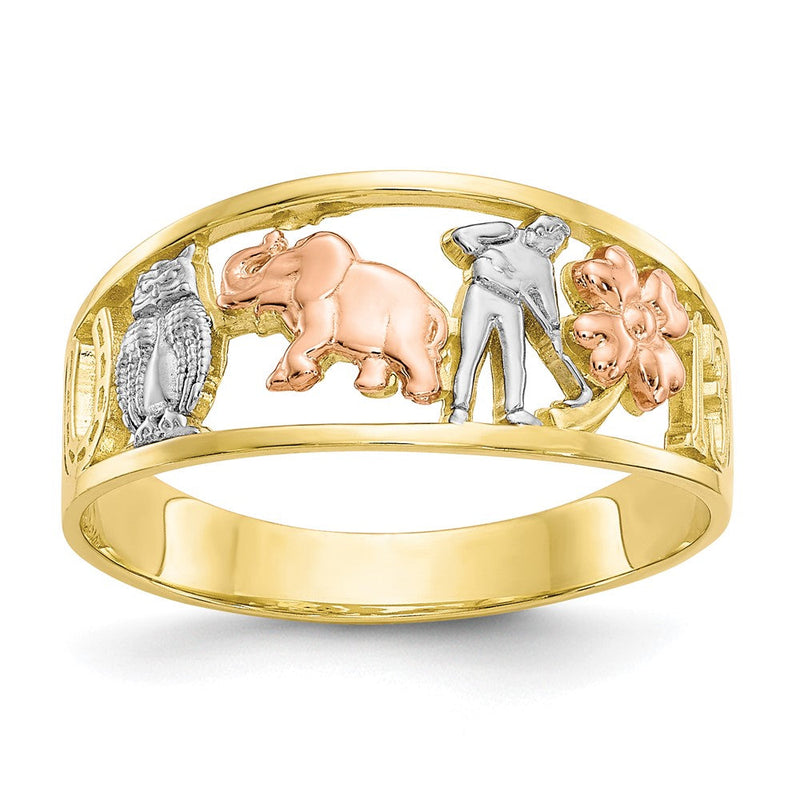 10-karätiger zweifarbiger Gold-Ring mit Weiß-Rhodinierung „Viel Glück"