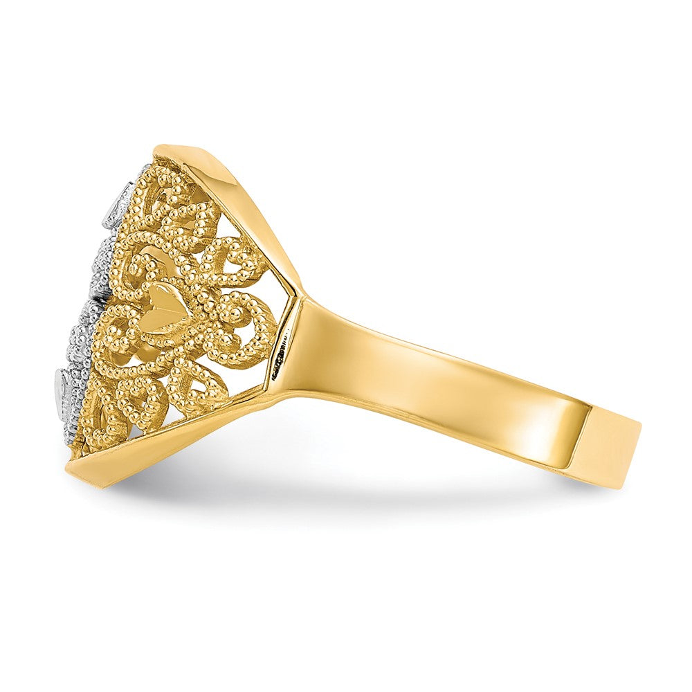 10K Gelbgold Ring mit Rhodium-Filigran-Herz