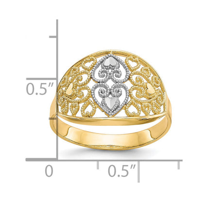 10K Gelbgold Ring mit Rhodium-Filigran-Herz