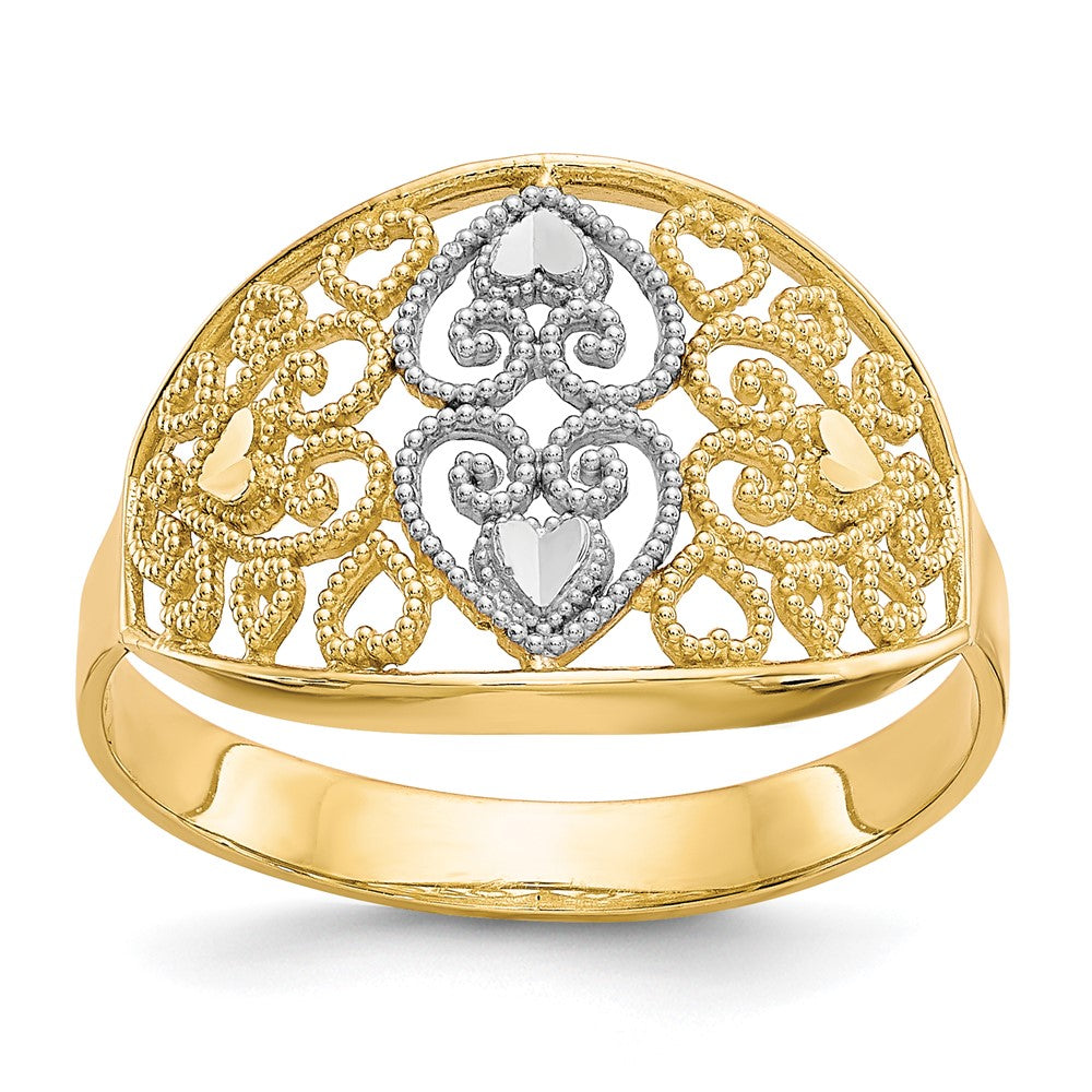 10K Gelbgold Ring mit Rhodium-Filigran-Herz