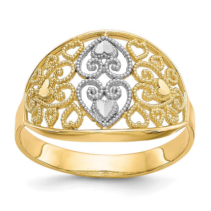 10K Gelbgold Ring mit Rhodium-Filigran-Herz