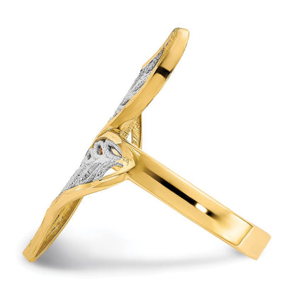 10K Gelbgold Ring mit Rhodium, diamantgeschliffenem Filigran