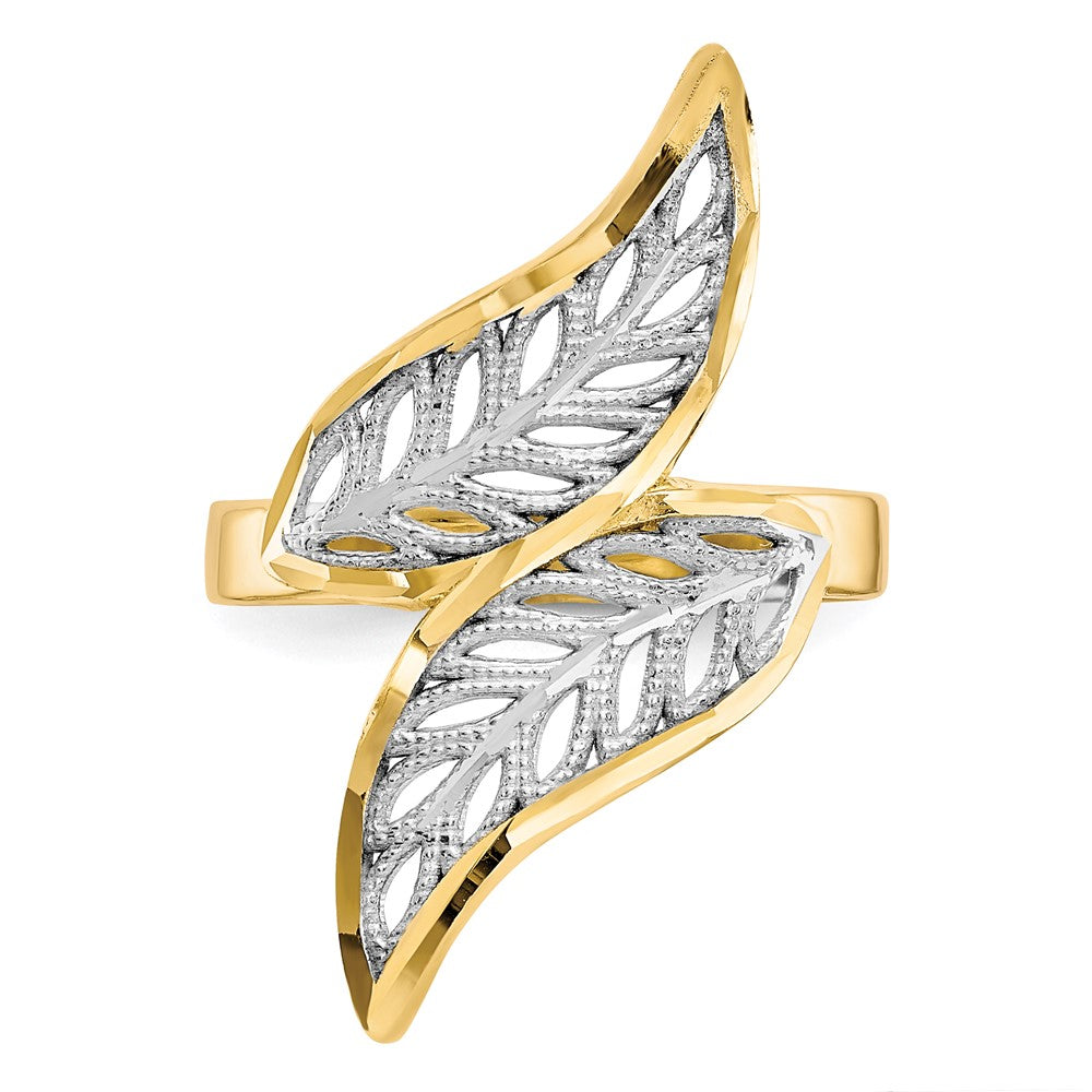 10K Gelbgold Ring mit Rhodium, diamantgeschliffenem Filigran