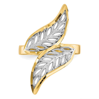 10K Gelbgold Ring mit Rhodium, diamantgeschliffenem Filigran