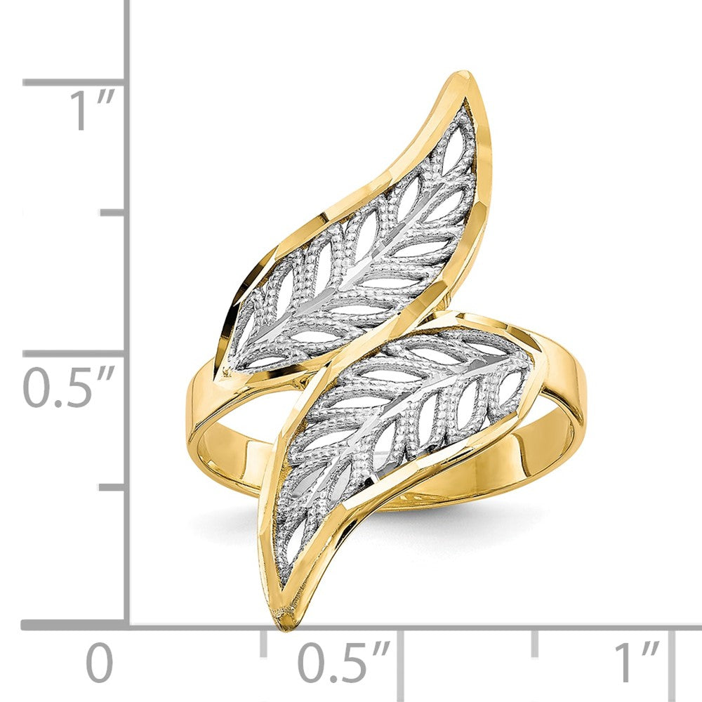 10K Gelbgold Ring mit Rhodium, diamantgeschliffenem Filigran
