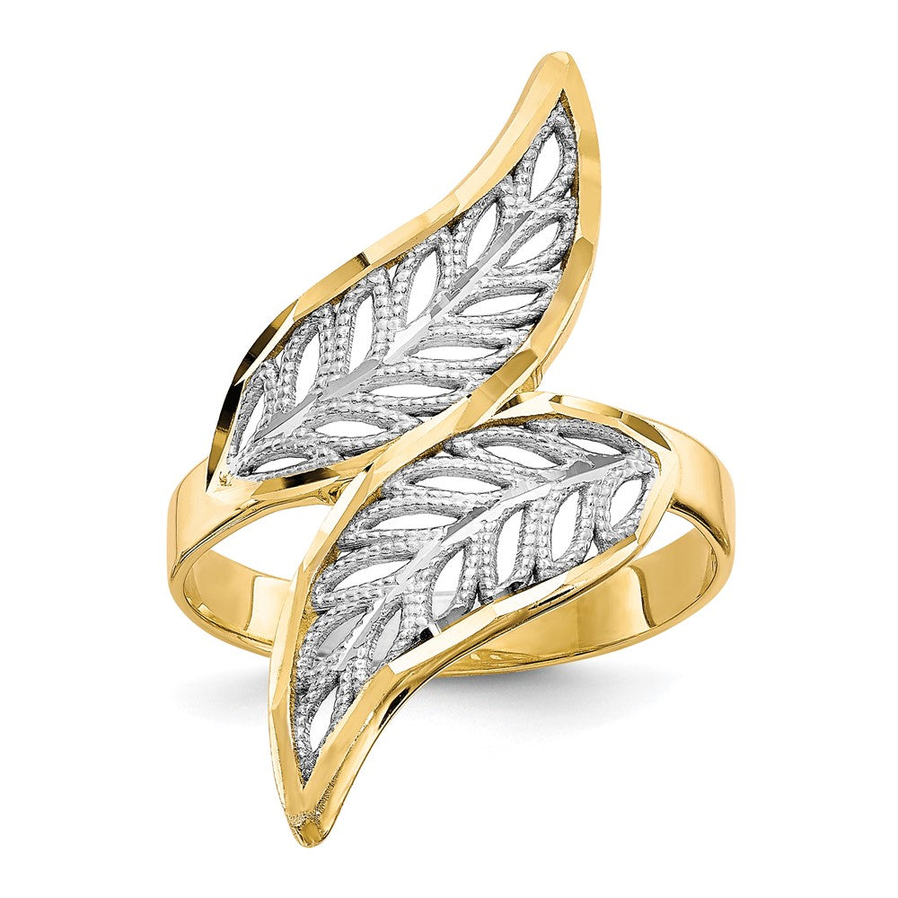 10K Gelbgold Ring mit Rhodium, diamantgeschliffenem Filigran