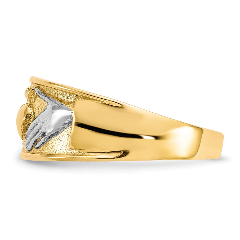 10K Gelbgold & Rhodium Herren-Claddagh-Ring